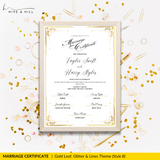 Gold Leaf Commemorative Wedding Certificate – Stunning Gold Leaf Theme Keepsake