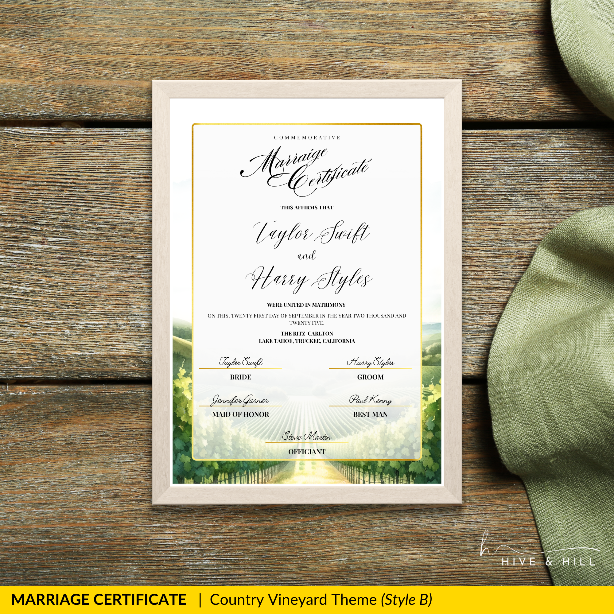 Countryside Bliss Portrait Wedding Certificate – Elegant Farm & Field Design