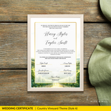 Vineyard Romance Wedding Certificate – Rustic Country & Vineyard Keepsake (Portrait)