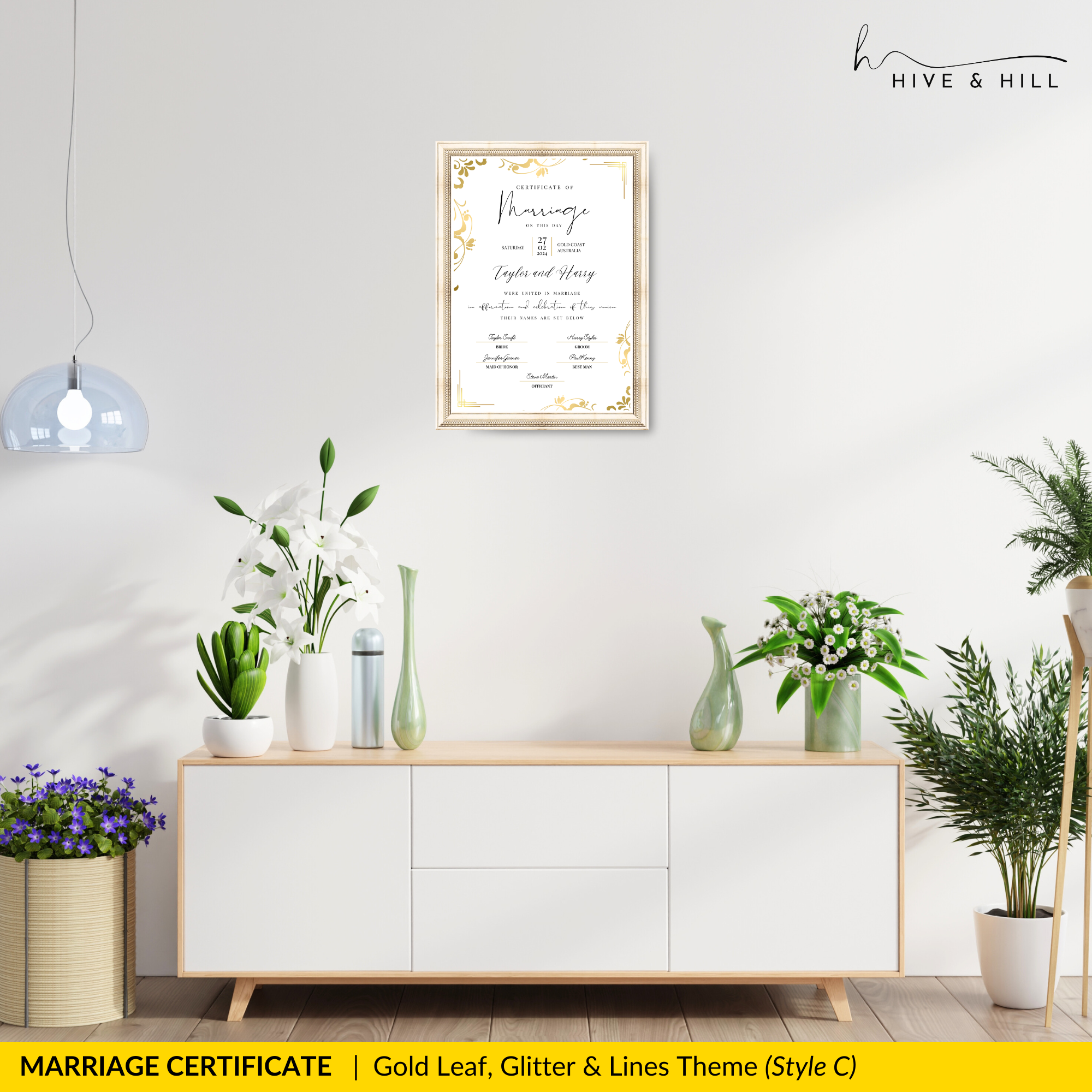 Sophisticated Gold Portrait Marriage Certificate – A Lasting Symbol of Your Wedding Day