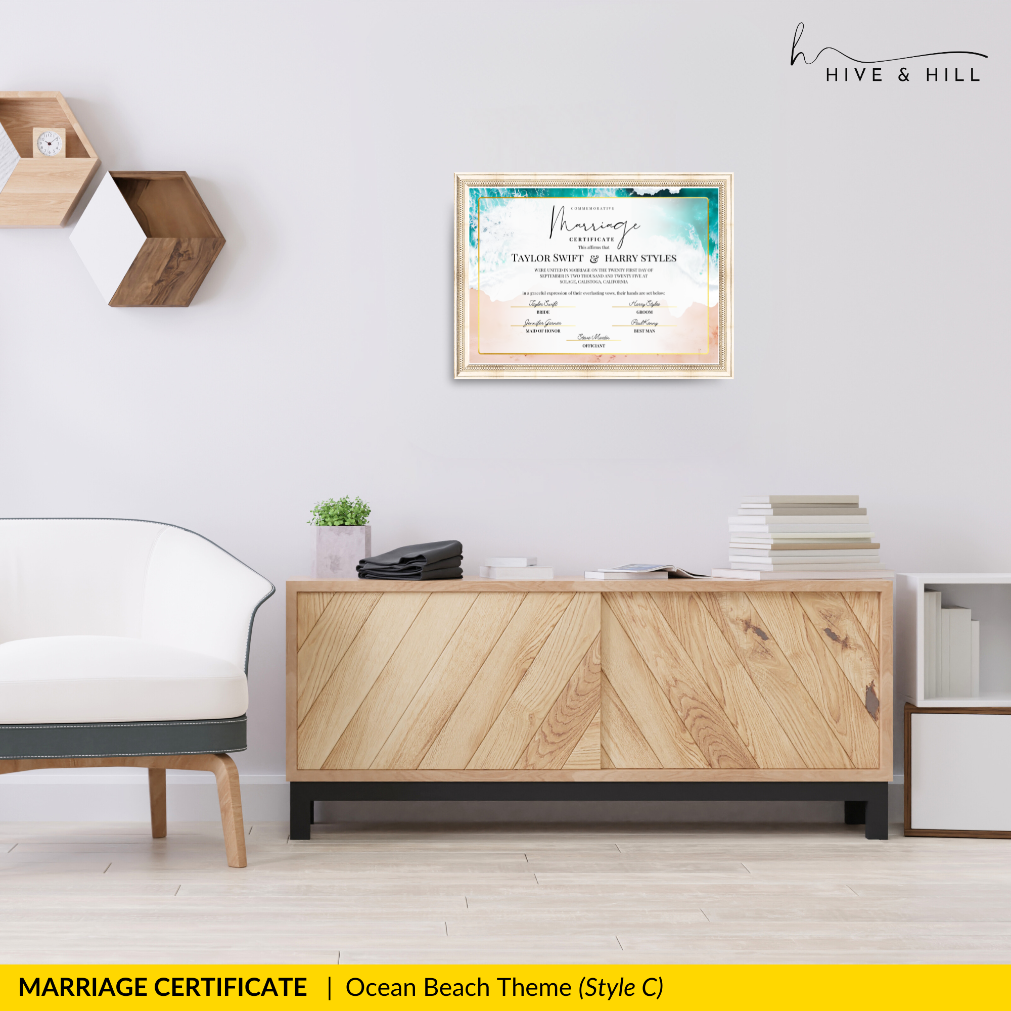 Endless Horizon Surfside Wedding Certificate – Aerial Beach & Sun-Inspired Memento