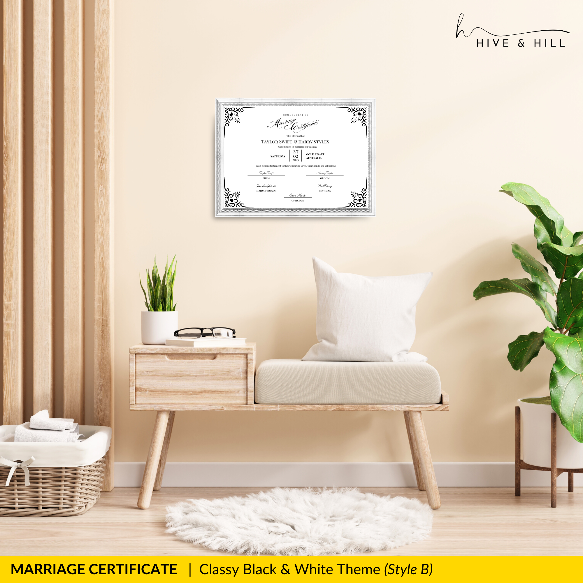 Timeless Black and White Landscape Marriage Certificate – Elegant Wedding Keepsake