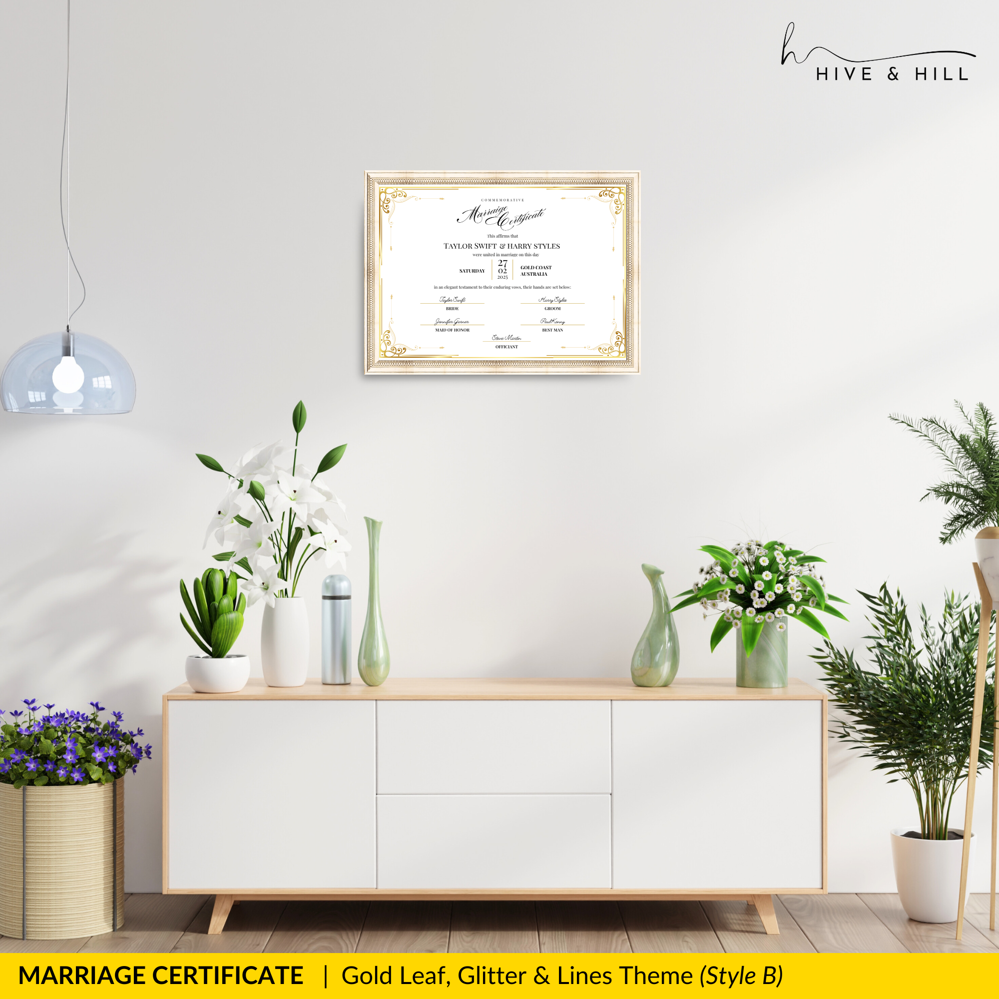 Timeless Gold Landscape Marriage Certificate – A Cherished Keepsake of Your Wedding Day