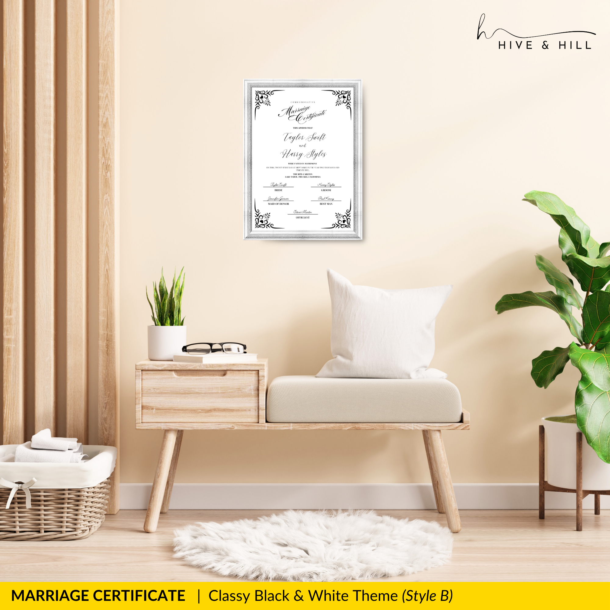 Classic Black and White Portrait Marriage Certificate – Beautifully Crafted Wedding Keepsake