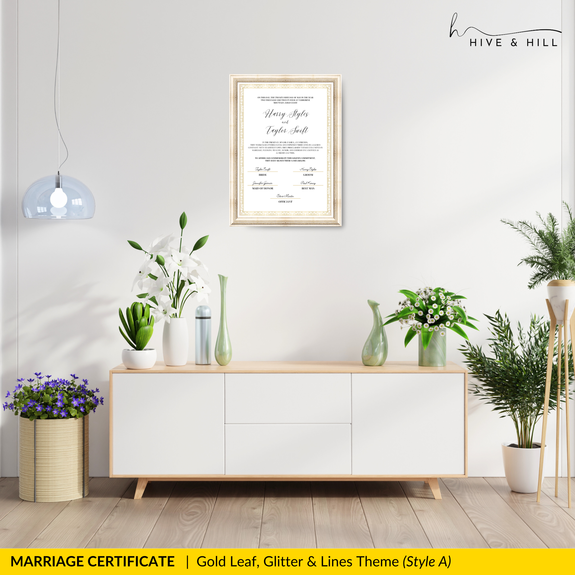 Handcrafted Gold Portrait Marriage Certificate – Elegant Keepsake for Your Wedding Day