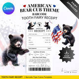 PERSONALIZED American Bear Cub Tooth Fairy Receipt for Kids - Download, Edit, and Print for a Magical Surprise Under the Pillow