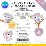 PERSONALIZED Australian Koala Bear Tooth Fairy Receipt for Kids - Download, Edit, and Print for a Memorable Surprise Under the Pillow.