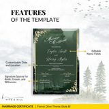 Woodland Harmony Portrait Wedding Certificate – Elegant Forest-Inspired Design