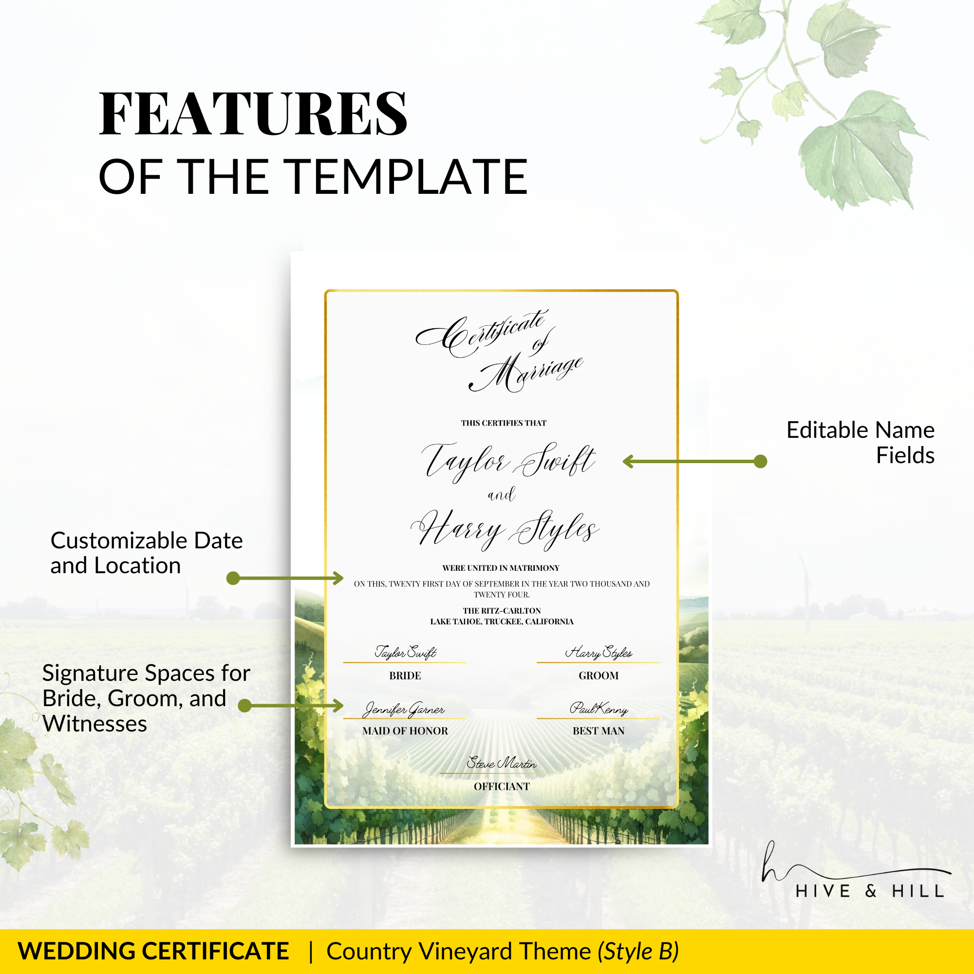 Countryside Bliss Portrait Wedding Certificate – Elegant Farm & Field Design