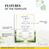 Countryside Bliss Portrait Wedding Certificate – Elegant Farm & Field Design