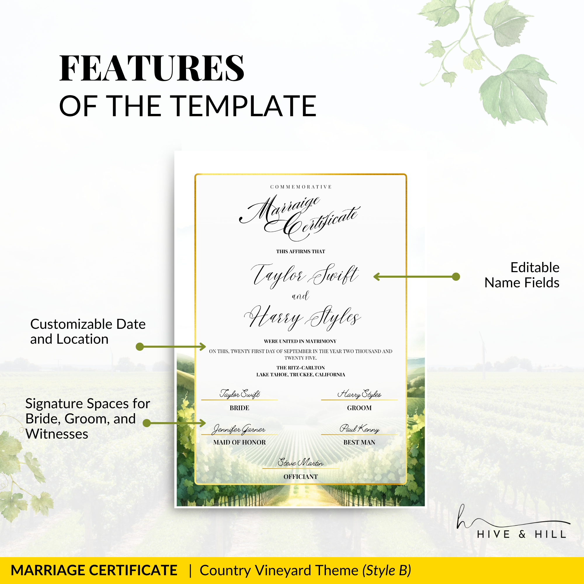 Countryside Bliss Portrait Wedding Certificate – Elegant Farm & Field Design