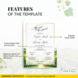 Countryside Bliss Portrait Wedding Certificate – Elegant Farm & Field Design