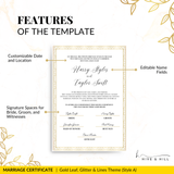 Handcrafted Gold Portrait Marriage Certificate – Elegant Keepsake for Your Wedding Day