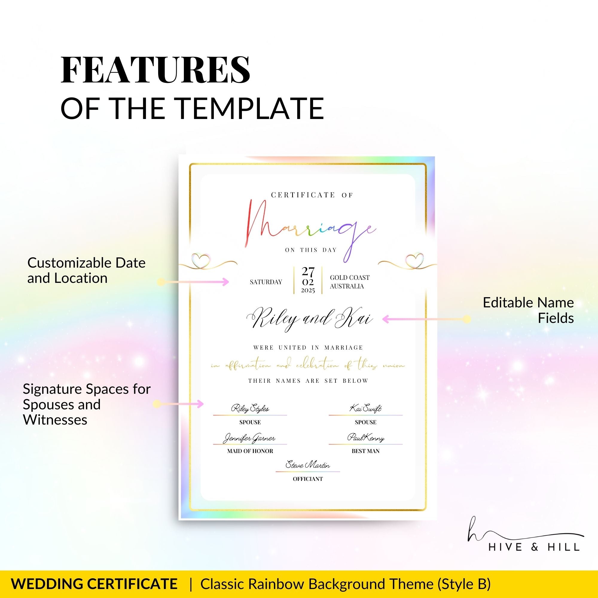 Rainbow Pride Wedding Certificate – LGBTQ+ Couple’s Keepsake