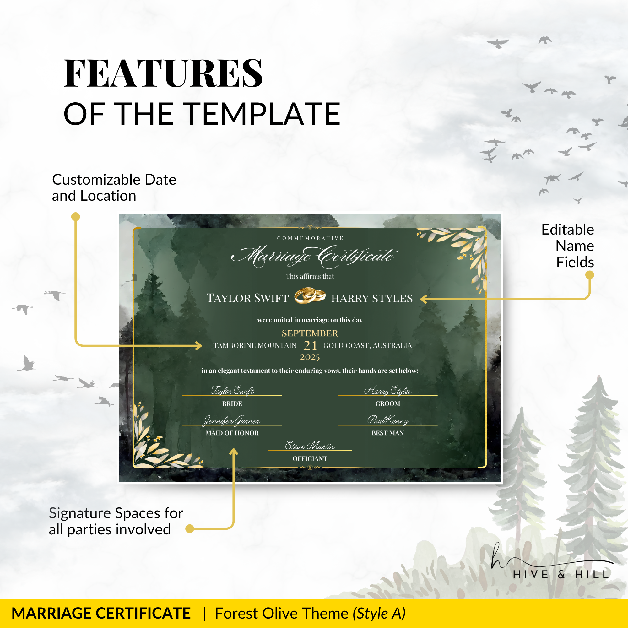 Enchanted Forest Wedding Certificate – Nature, Trees & Love Keepsake
