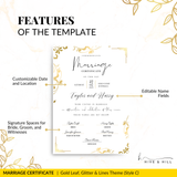 Sophisticated Gold Portrait Marriage Certificate – A Lasting Symbol of Your Wedding Day