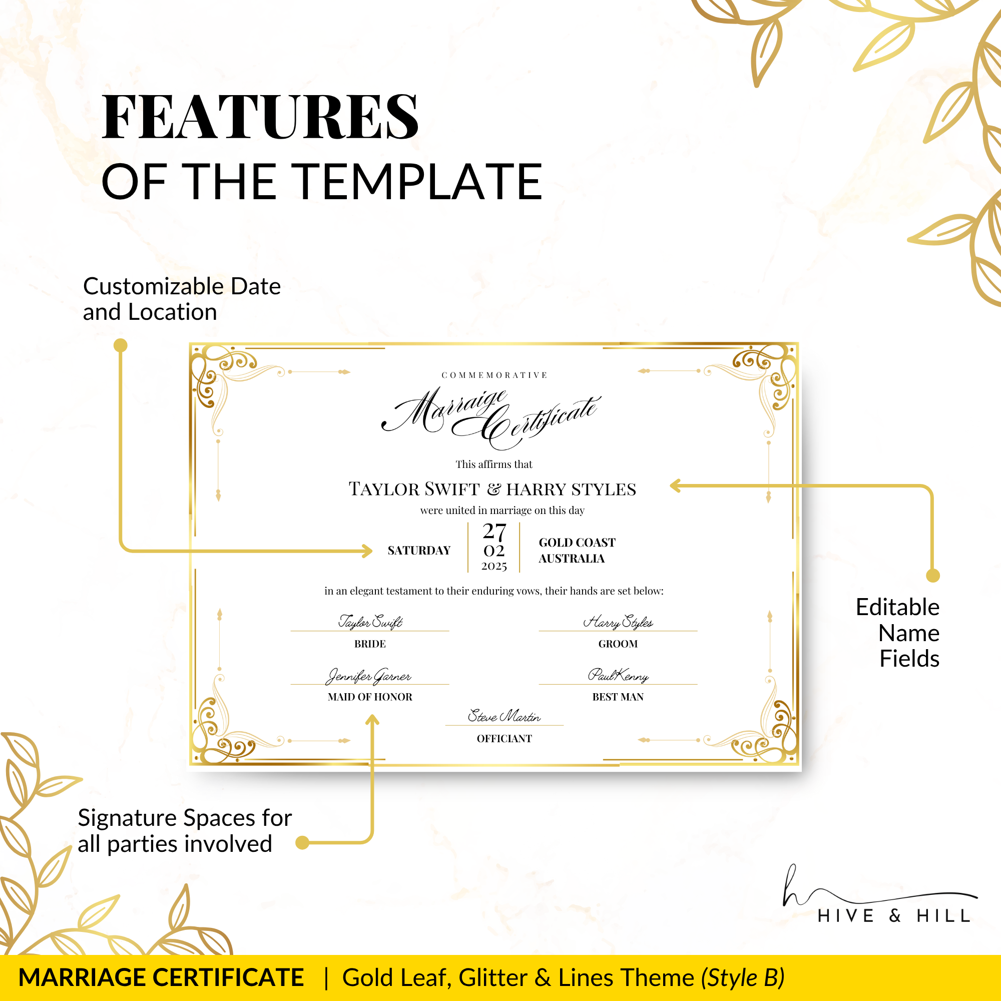 Timeless Gold Landscape Marriage Certificate – A Cherished Keepsake of Your Wedding Day