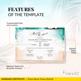 Ocean Breeze Landscape Wedding Certificate – Elegant Beach & Waves Design