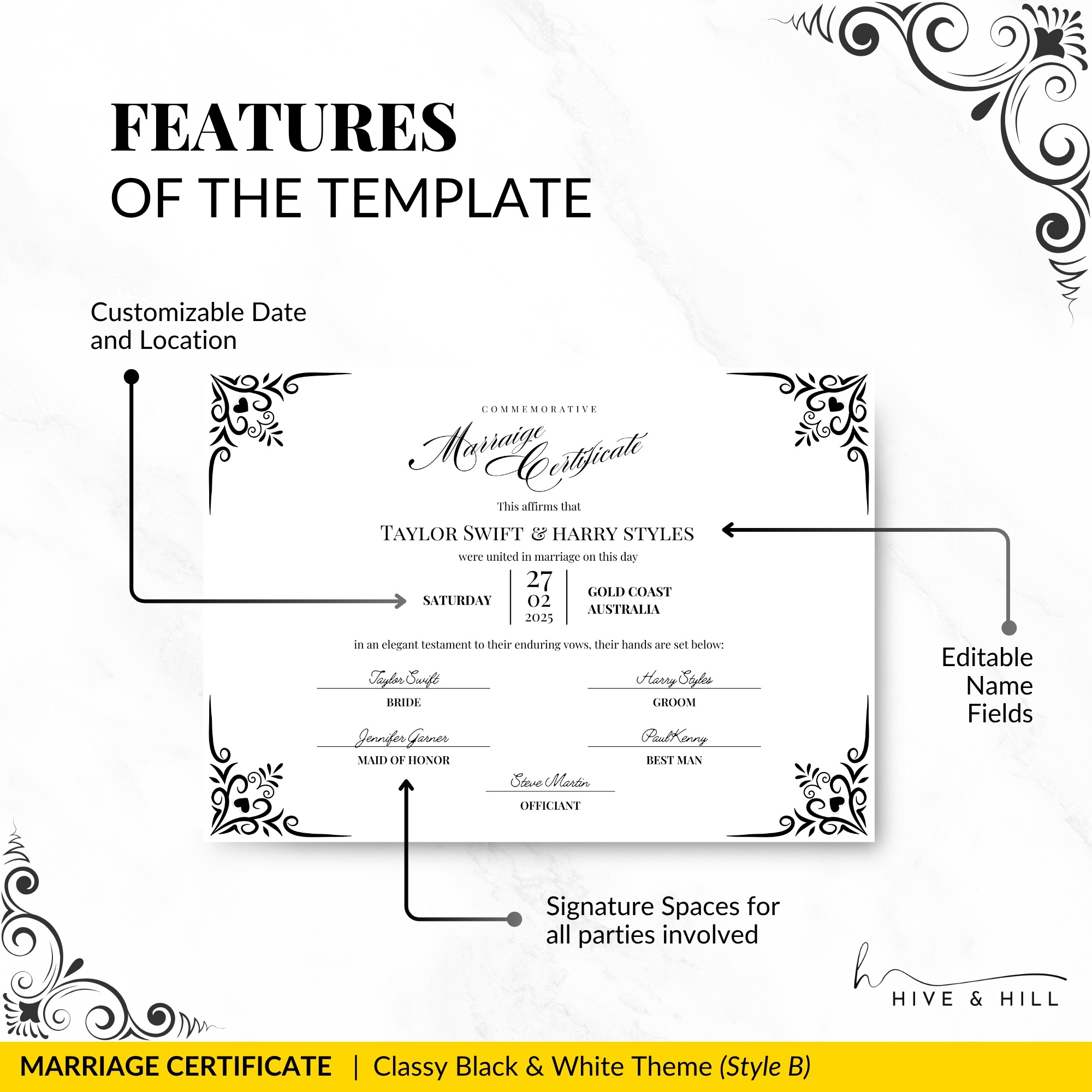 Timeless Black and White Landscape Marriage Certificate – Elegant Wedding Keepsake