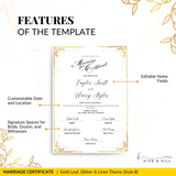 Handcrafted Gold Portrait Marriage Certificate – Keepsake for Your Wedding Day