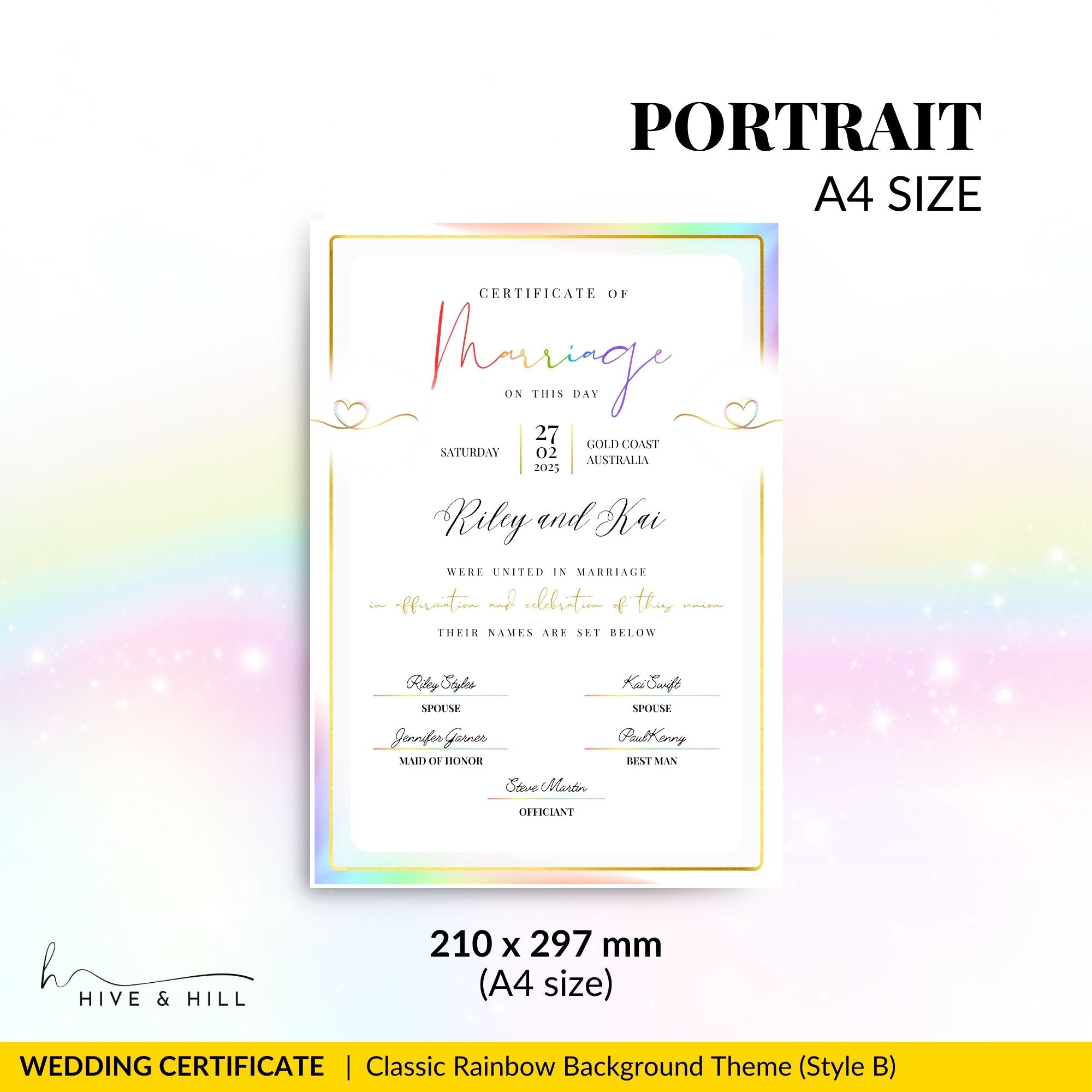 Rainbow Pride Wedding Certificate – LGBTQ+ Couple’s Keepsake