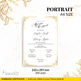 Handcrafted Gold Portrait Marriage Certificate – Keepsake for Your Wedding Day