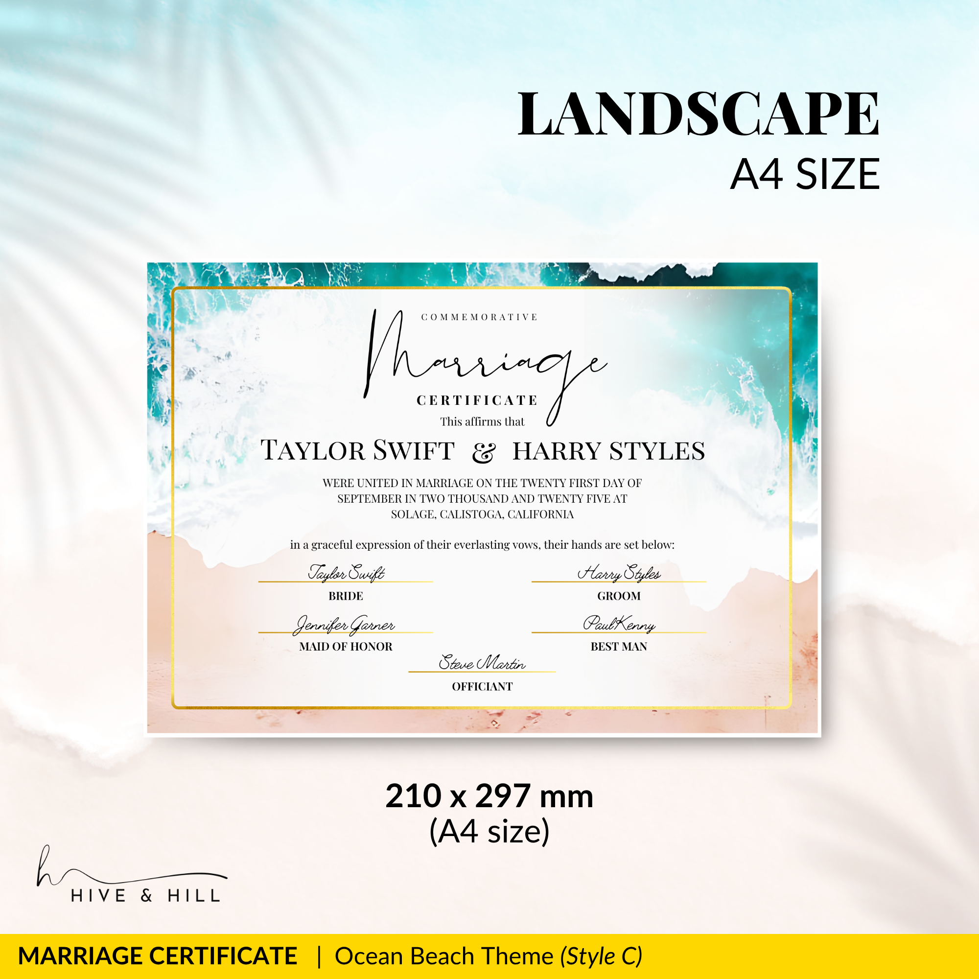 Endless Horizon Surfside Wedding Certificate – Aerial Beach & Sun-Inspired Memento