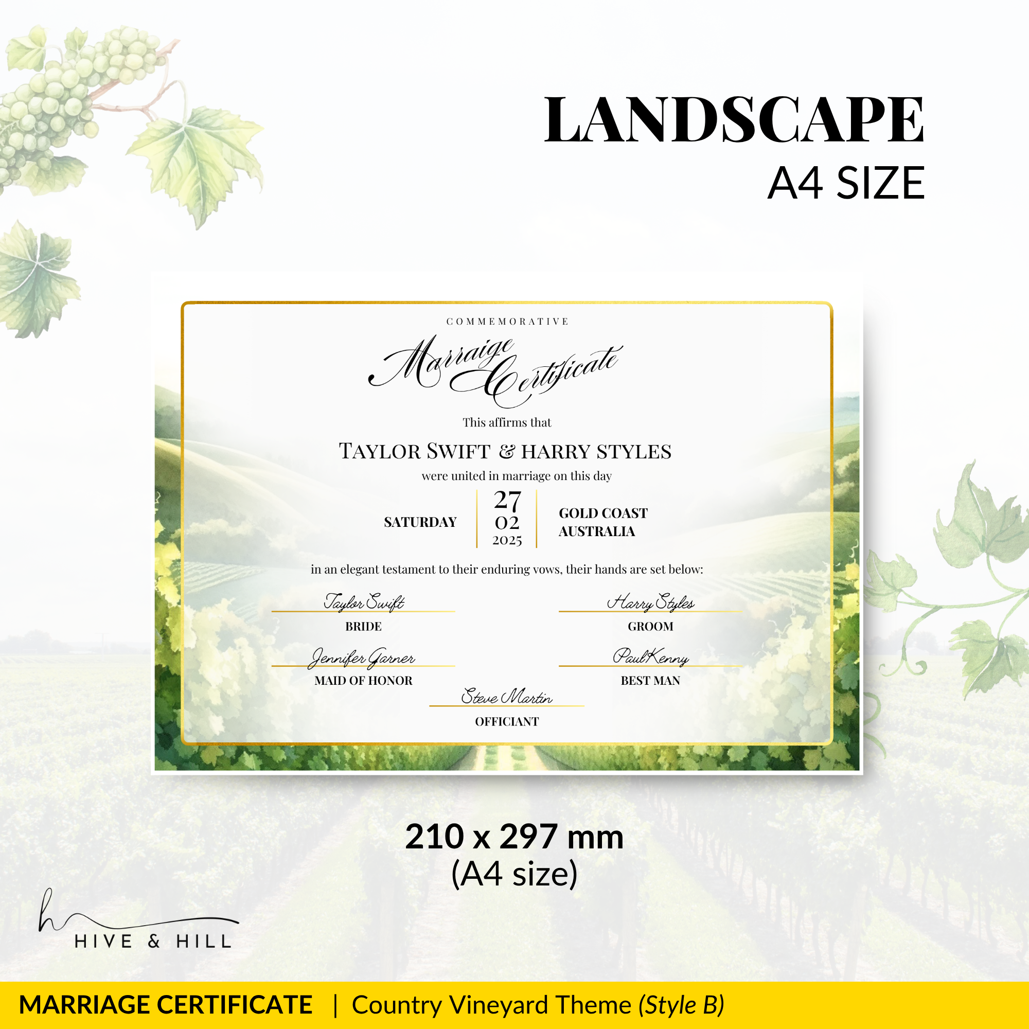 Countryside Bliss Landscape Wedding Certificate – Elegant Farm & Field Design