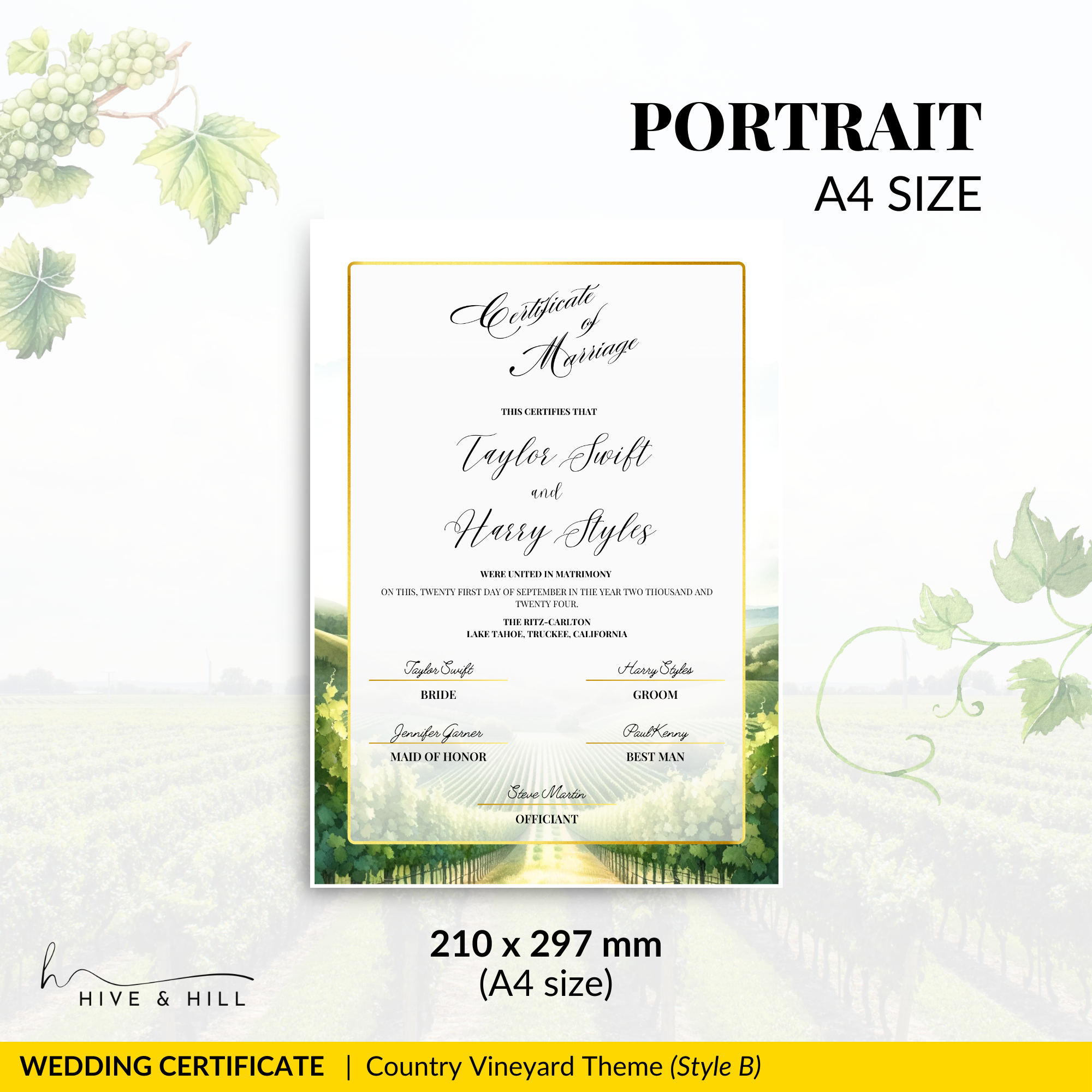 Countryside Bliss Portrait Wedding Certificate – Elegant Farm & Field Design