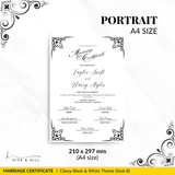 Classic Black and White Portrait Marriage Certificate – Beautifully Crafted Wedding Keepsake