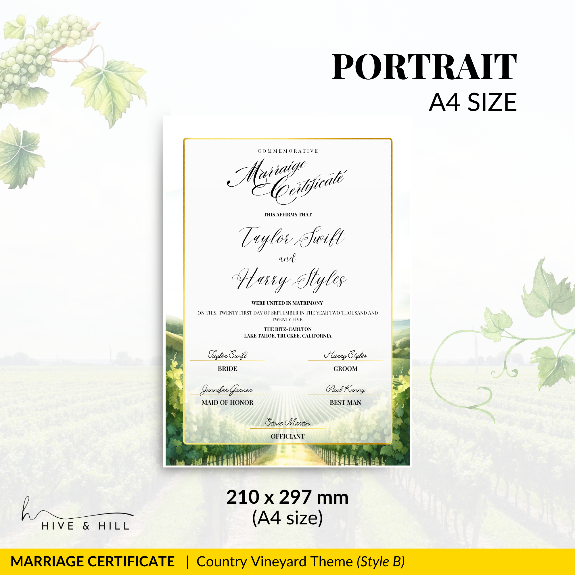 Countryside Bliss Portrait Wedding Certificate – Elegant Farm & Field Design