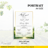 Countryside Bliss Portrait Wedding Certificate – Elegant Farm & Field Design