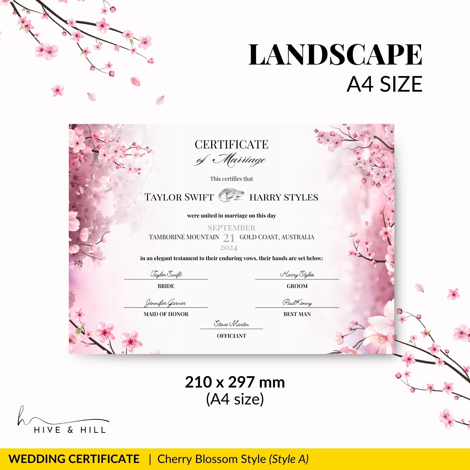 Elegant Cherry Blossom Landscape Commemorative Marriage Certificate – Timeless Keepsake of Your Special Day