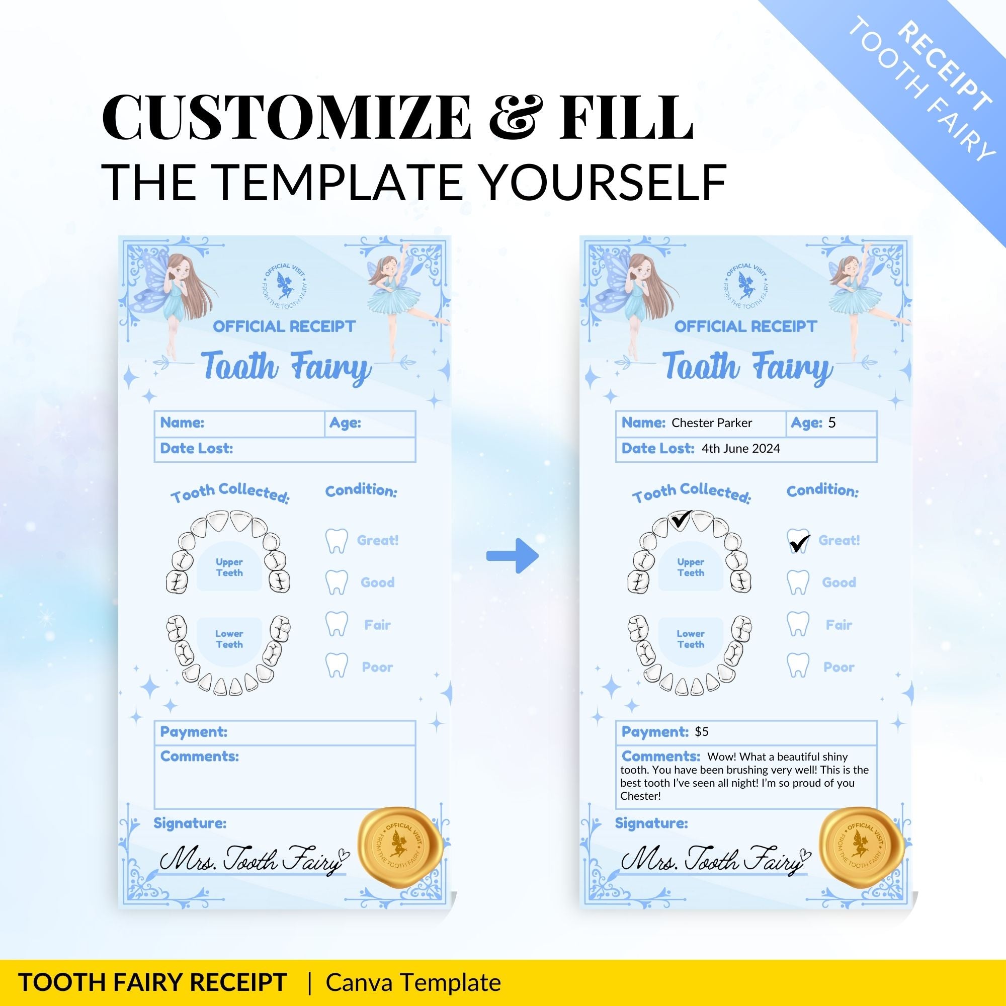 CLASSIC Boy Tooth Fairy Receipt - Download, Edit, and Print for an Exciting Surprise When They Wake Up