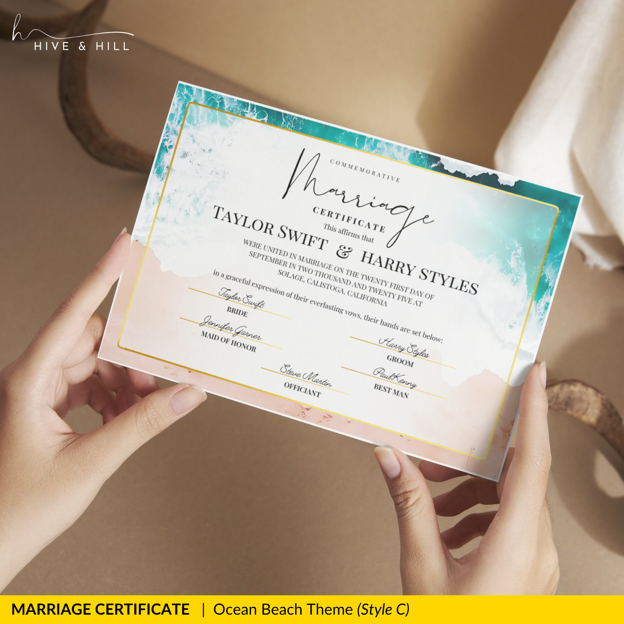 Endless Horizon Surfside Wedding Certificate – Aerial Beach & Sun-Inspired Memento