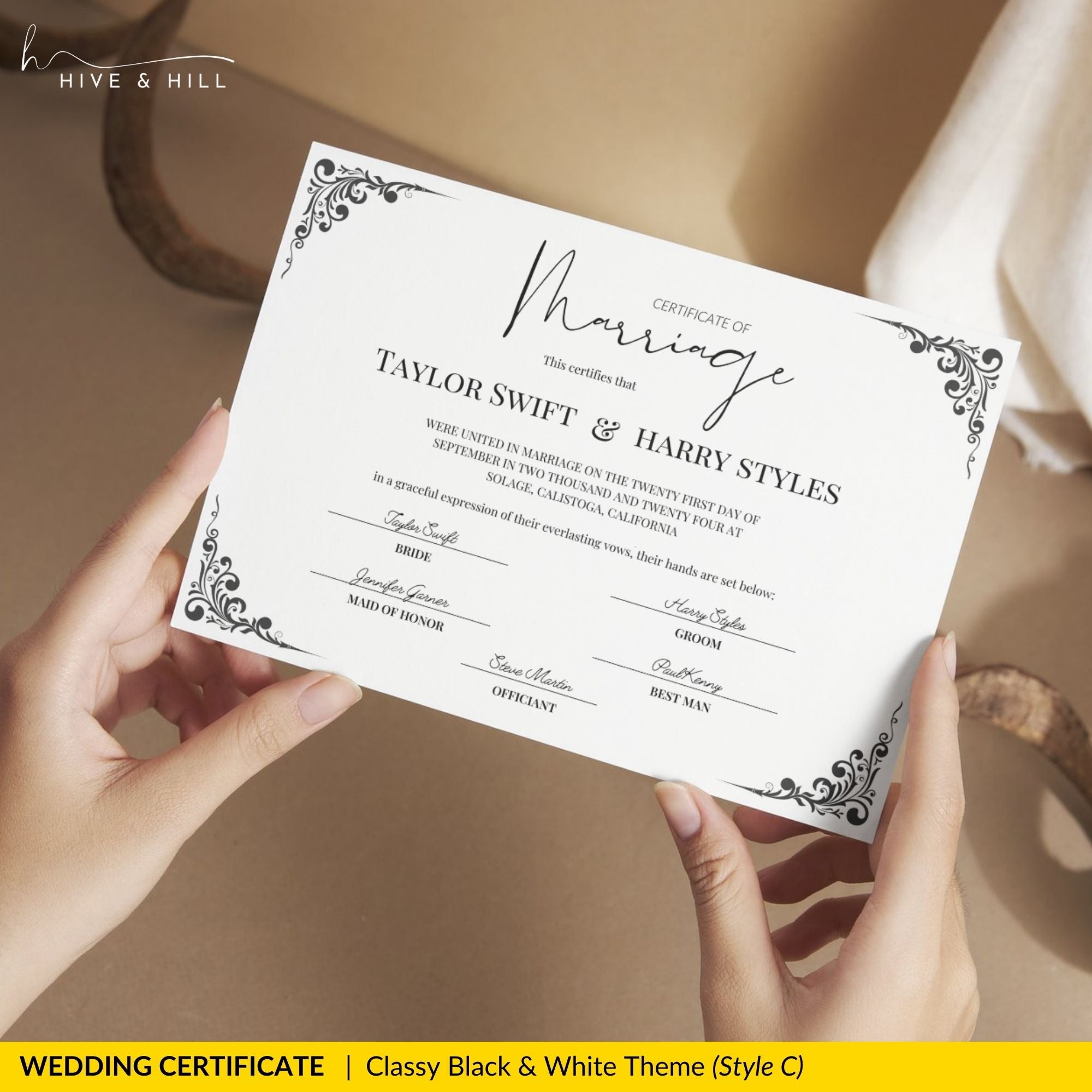 Elegant Black and White Landscape Marriage Certificate – Timeless Wedding Keepsake