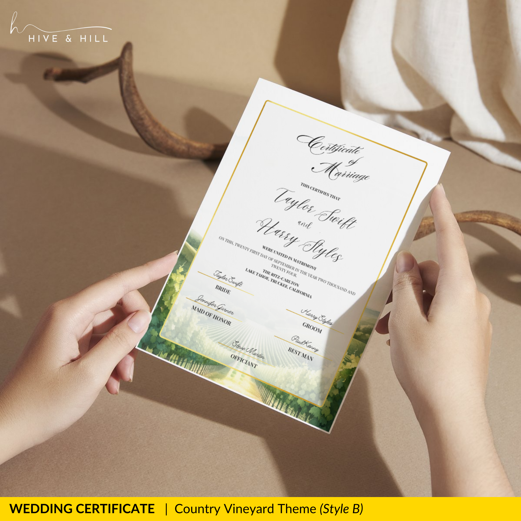 Countryside Bliss Portrait Wedding Certificate – Elegant Farm & Field Design