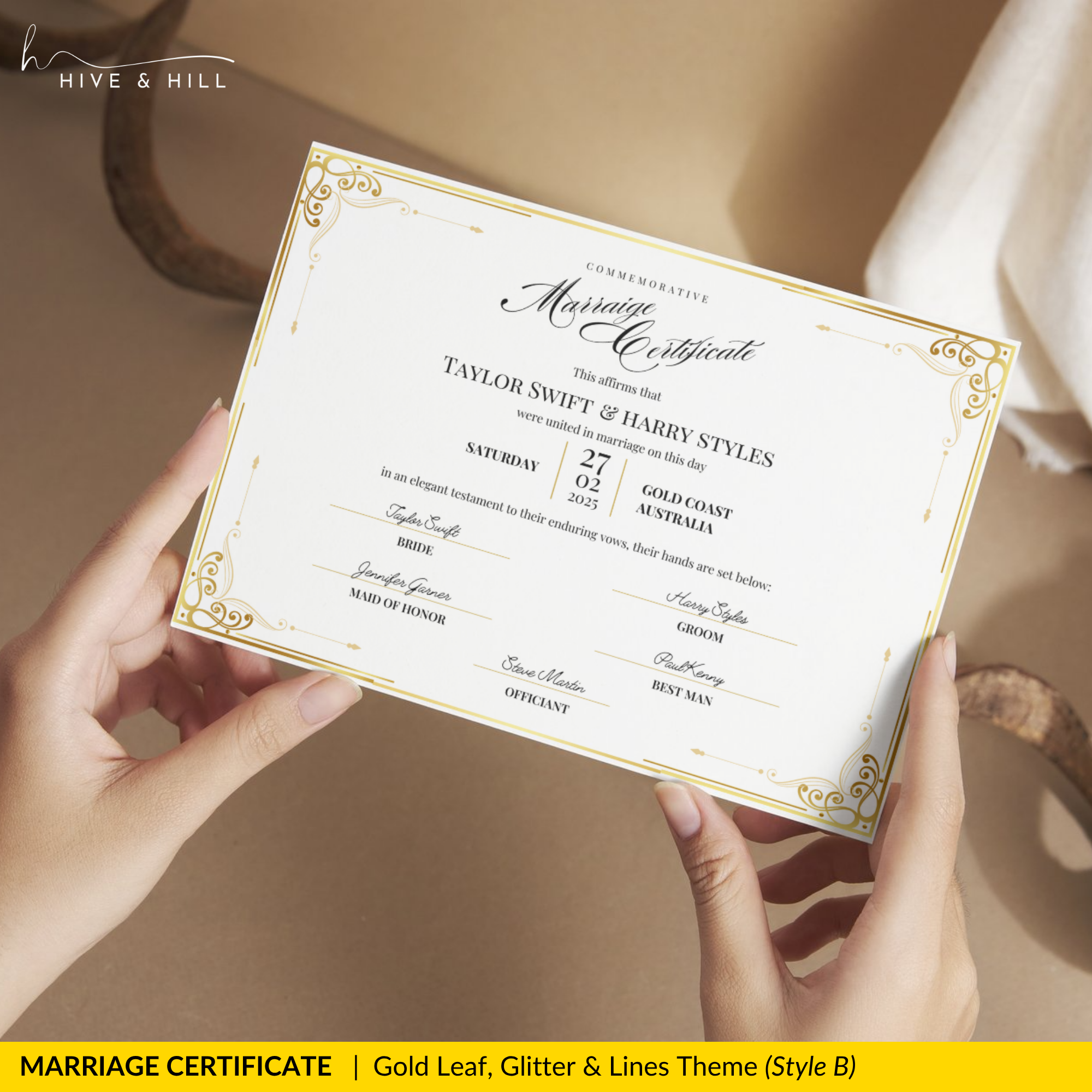 Timeless Gold Landscape Marriage Certificate – A Cherished Keepsake of Your Wedding Day