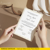 Handcrafted Gold Portrait Marriage Certificate – Elegant Keepsake for Your Wedding Day
