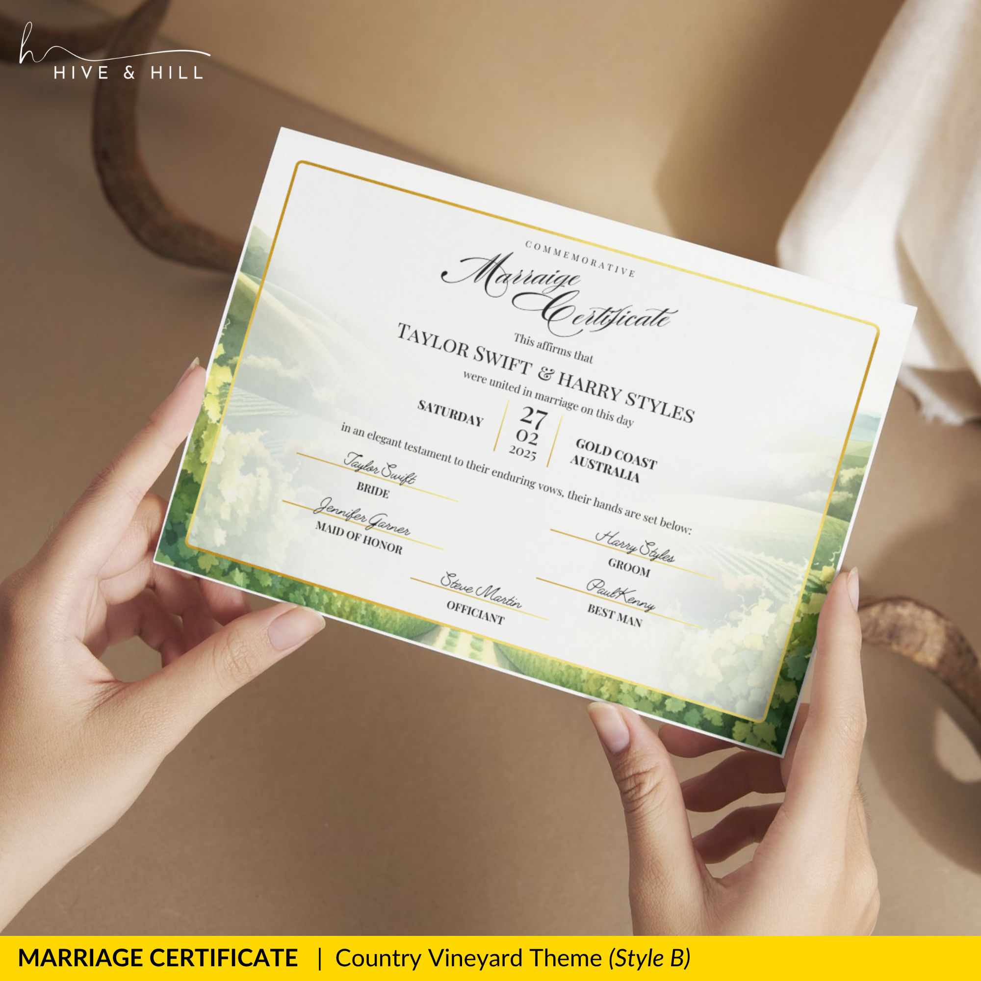 Countryside Bliss Landscape Wedding Certificate – Elegant Farm & Field Design