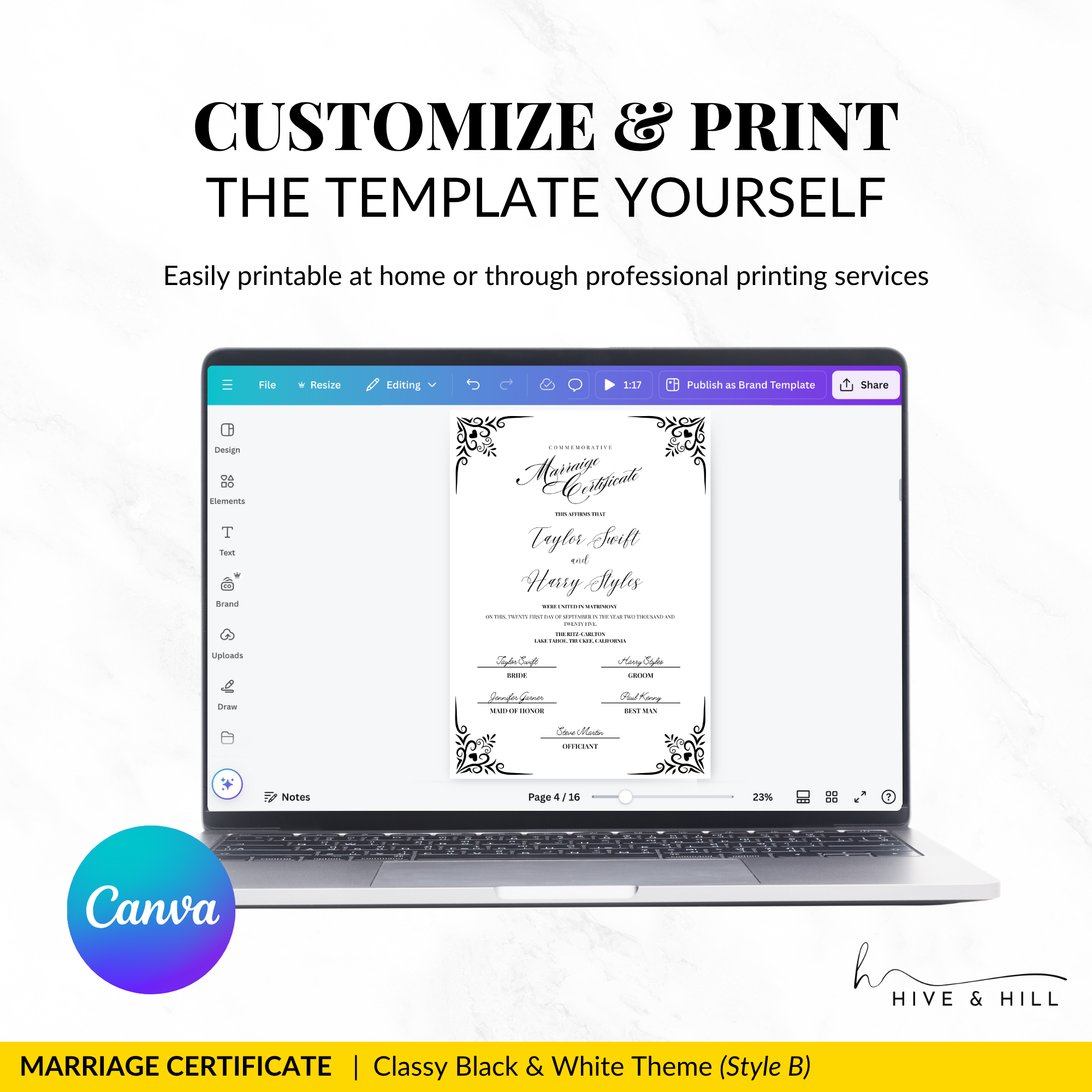 Classic Black and White Portrait Marriage Certificate – Beautifully Crafted Wedding Keepsake