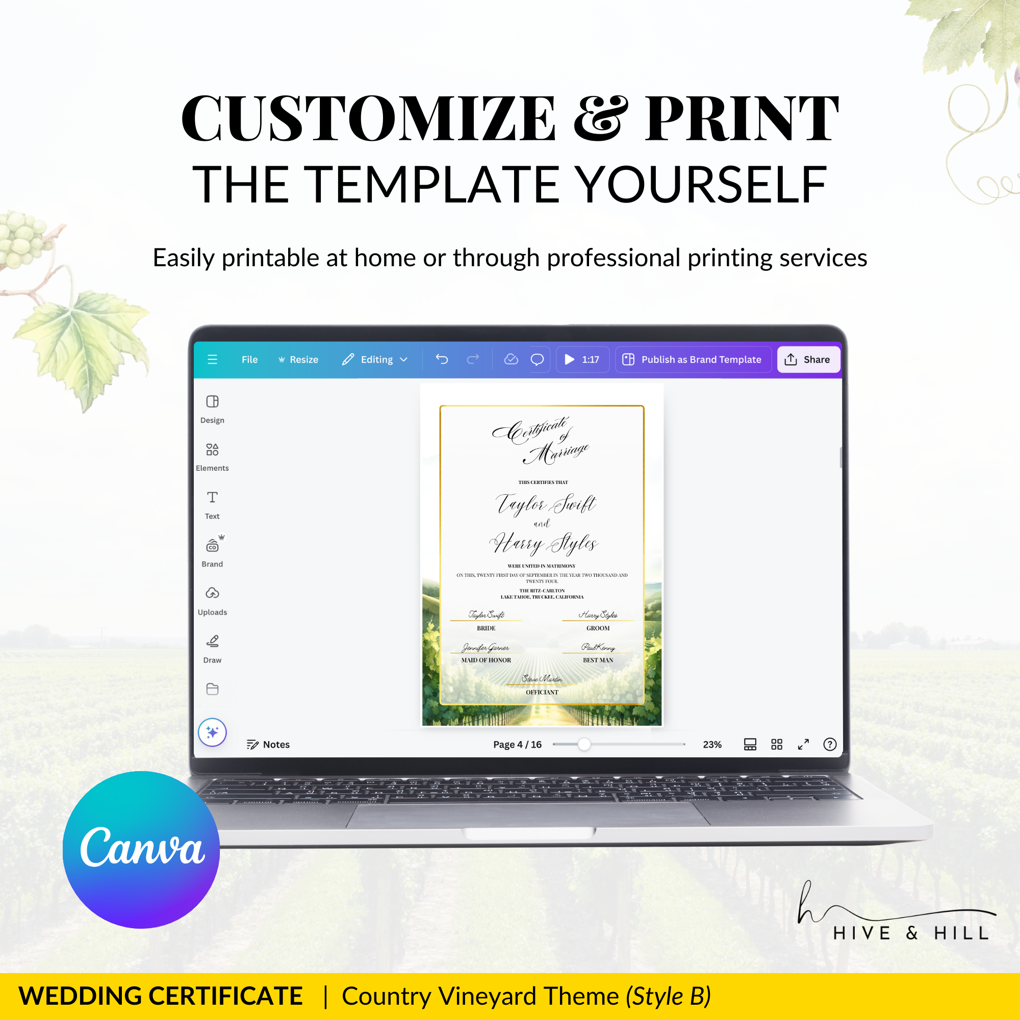 Countryside Bliss Portrait Wedding Certificate – Elegant Farm & Field Design