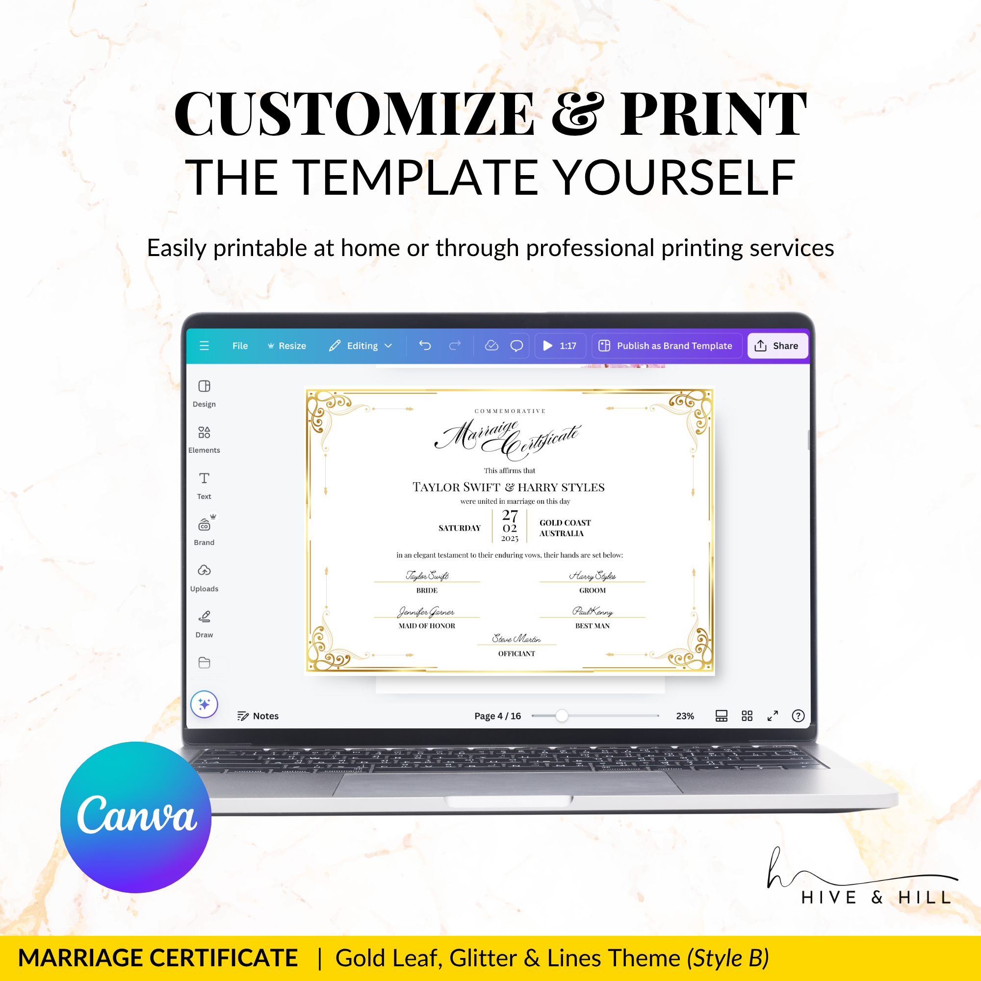 Timeless Gold Landscape Marriage Certificate – A Cherished Keepsake of Your Wedding Day