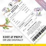 PERSONALIZED Australian Koala Bear Tooth Fairy Receipt for Kids - Download, Edit, and Print for a Memorable Surprise Under the Pillow.