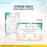 Endless Horizon Surfside Wedding Certificate – Aerial Beach & Sun-Inspired Memento