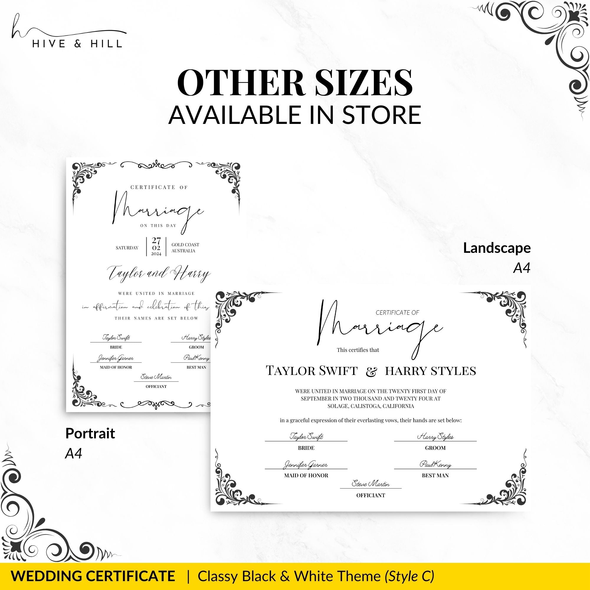 Elegant Black and White Landscape Marriage Certificate – Timeless Wedding Keepsake