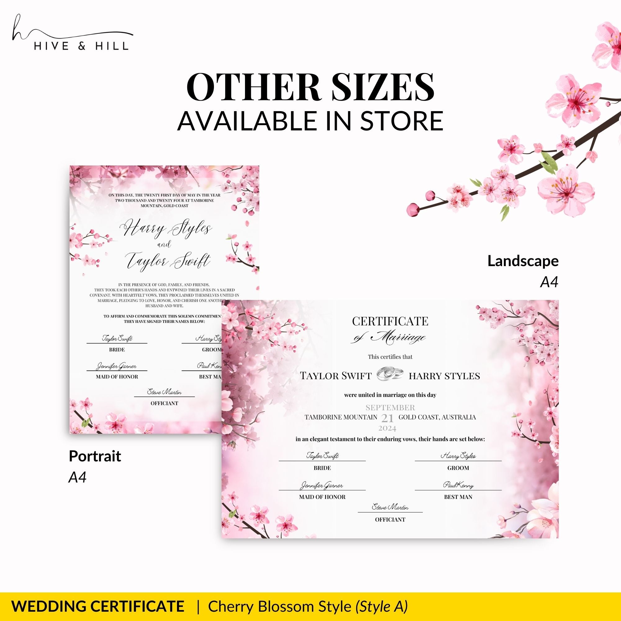 Elegant Cherry Blossom Landscape Commemorative Marriage Certificate – Timeless Keepsake of Your Special Day