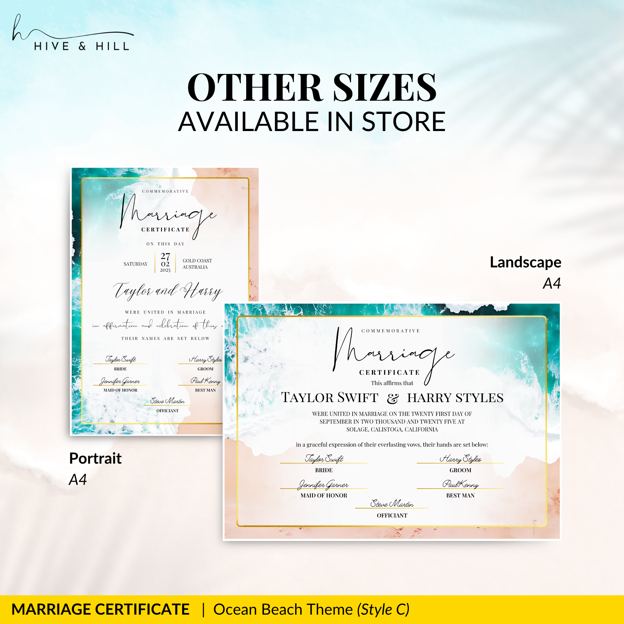 Endless Horizon Surfside Wedding Certificate – Aerial Beach & Sun-Inspired Memento