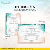 Endless Horizon Surfside Wedding Certificate – Aerial Beach & Sun-Inspired Memento