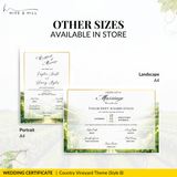 Countryside Bliss Landscape Wedding Certificate – Elegant Farm & Field Design